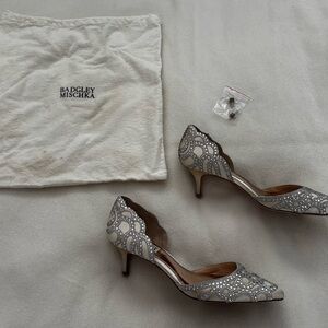 Badgley Mischka Silver Crystal-Embellished D'Orsay Heels